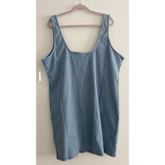 NWT Good American Soft Sculpt Blue Jean Chambray Denim Tank Mini Dress - Picture 2 of 9